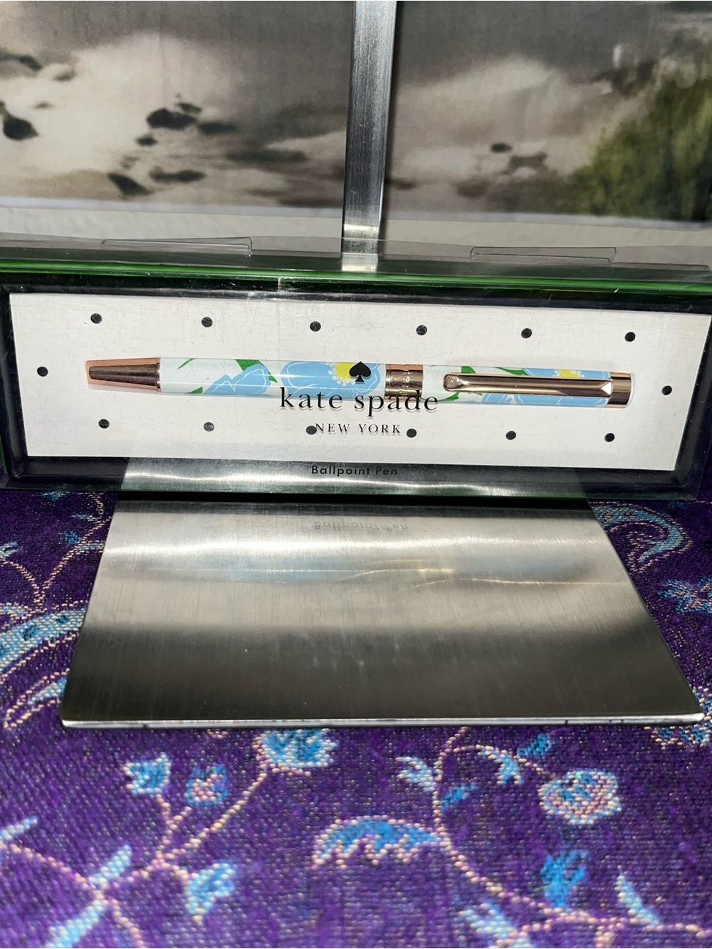 kate spade White Floral Ballpoint Pen with Blue and Green Accents